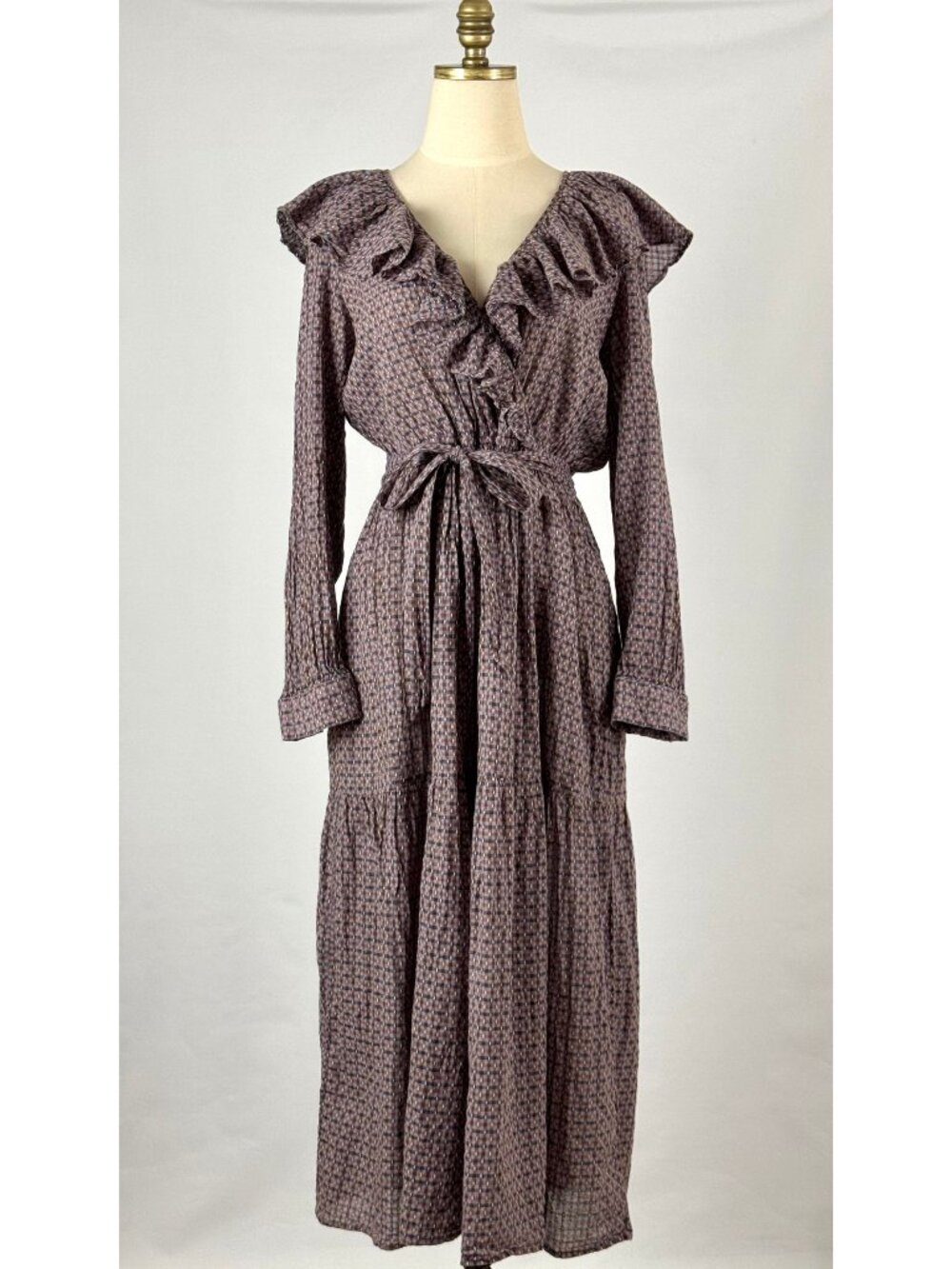 Christy Dawn Vivian Purple Gingham Tiered Prairie Dress Ruffle Tie Victorian
